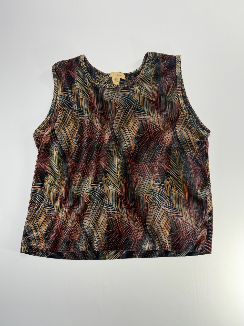 Vintage Plisse Multicolor Abstract Pleated Tank Top Women’s XL Artsy Y2K